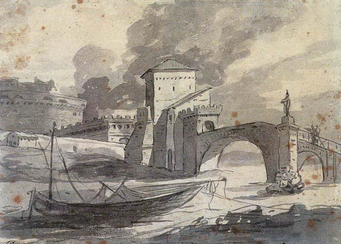 Jan Davidz de Heem View of the Tiber and Castel St Angelo Norge oil painting art